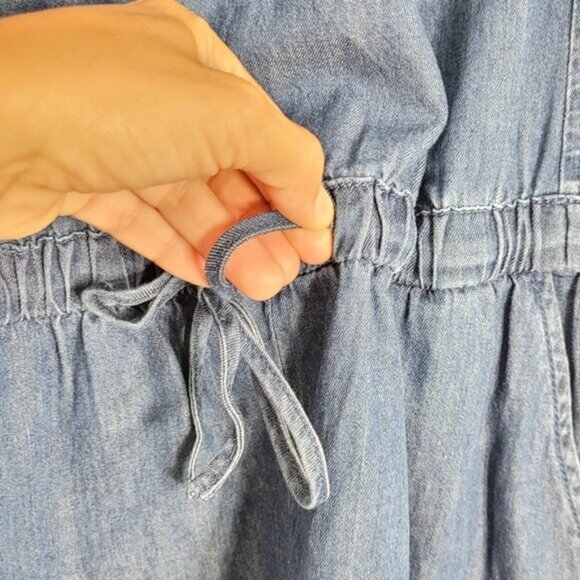 GAP Women's Blue 100% Cotton Drawstring Waist Roll Tab Long Sleeve Romper Sz XS - Picture 7 of 13